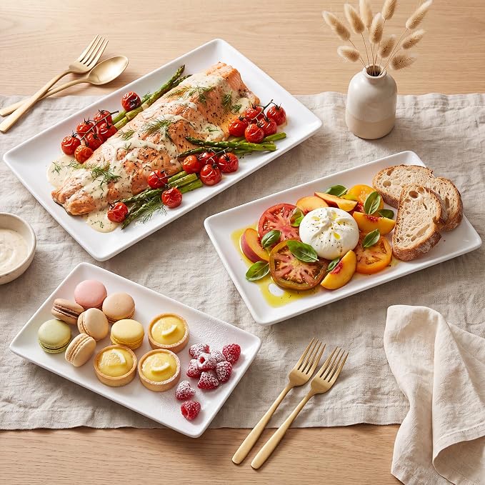 Kassel Ceramic Serving Platter Set White Porcelain Serveware - Image 7