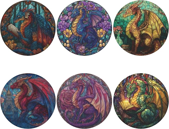 Dragon Coasters Leather Round Drink Coasters 6 Pcs Set - Image 2