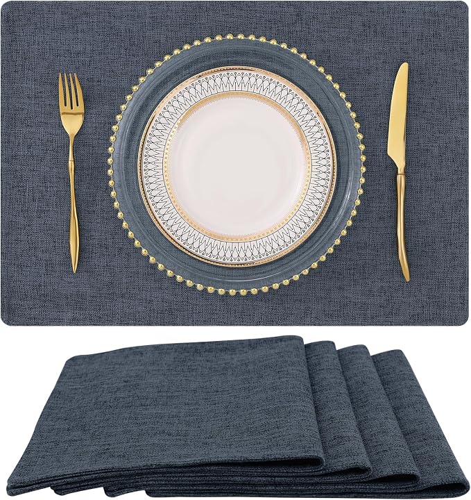 Faux Cotton Linen Placemats Set of 4, Cloth Washable Farmhouse Dining Table Mats by homing