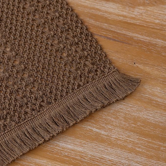 Fall Thanksgiving Boho Macrame Brown Table Runner 13x48 Inch | Woven Burlap - Image 7