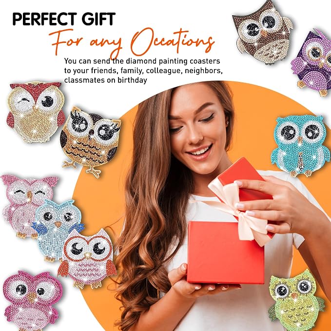 10 pcs Diamond Painting Coasters | Diamond Art Coasters | Owls Diamond Art - Image 6