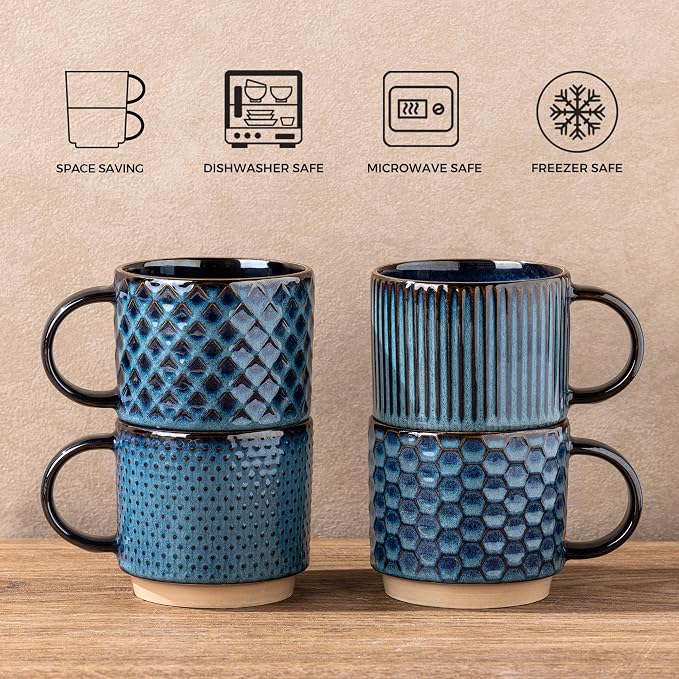 GBhome 6 OZ Stackable Coffee Mugs Set of 4, Ceramic Coffee Cups Set | 4 - Image 7