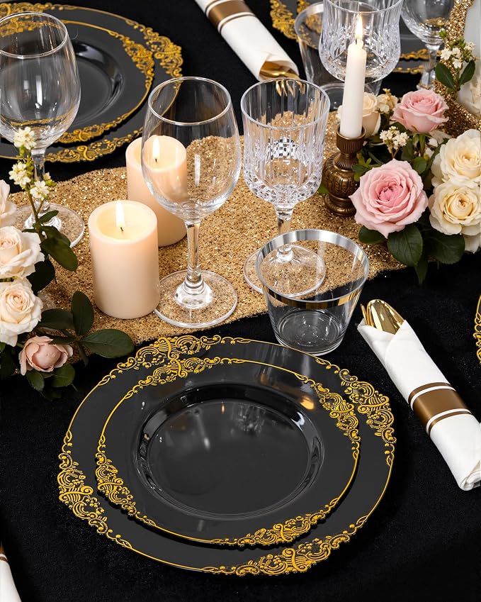 Nervure 100Pcs 7.5'' Black Plastic Plates, Disposable Plates - Image 7