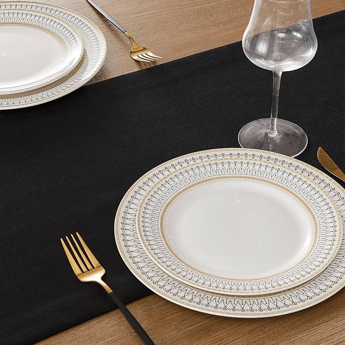 Linen Textured Border Table Runner, 14 x 36 Inch Black | Mitered Corner Design - Image 5