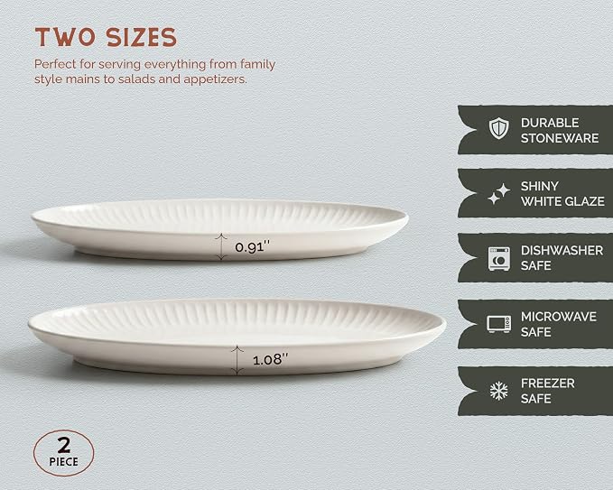 Serving Dishes, Durable Ceramic Platters, Ribbed Rim, Microwave and Dishwasher - Image 6