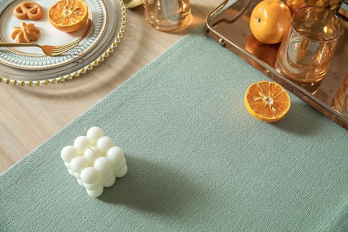 Burlap Style Farmhouse Table Runner, 14x108 Inches Seafoam | Thick Durable - Image 5