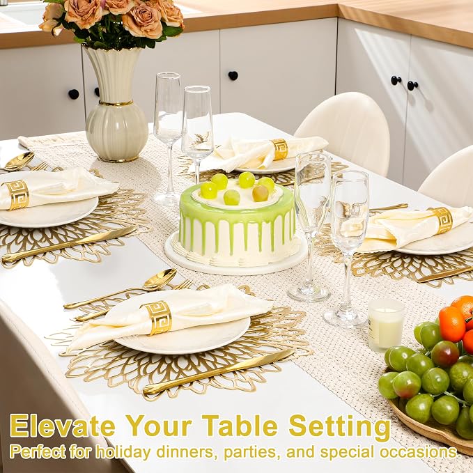 Set of 6 Round Placemats Gold, Heat-Resistant PVC Table Mats - Image 4