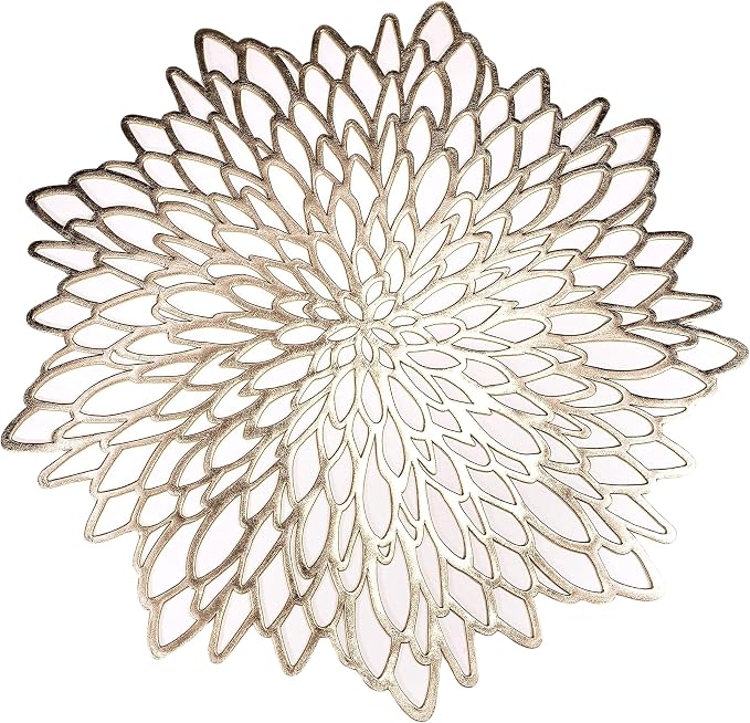 Snowkingdom Set of 12 Gold Metallic Placemats Laminated Vinyl Round Leaf by Snowkingdom