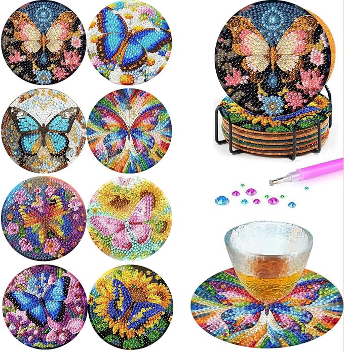 Mrnsiet 8PCS Butterfly Diamond Art Coasters Kits by Mrnsiet