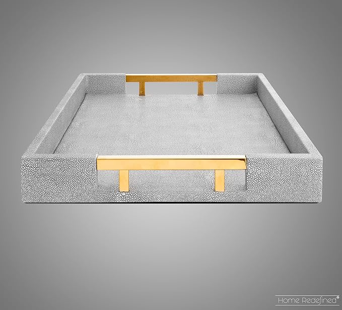 Home Redefined Modern Elegant 17.5"x12" Rectangle Glossy Grey Shagreen Faux - Image 4