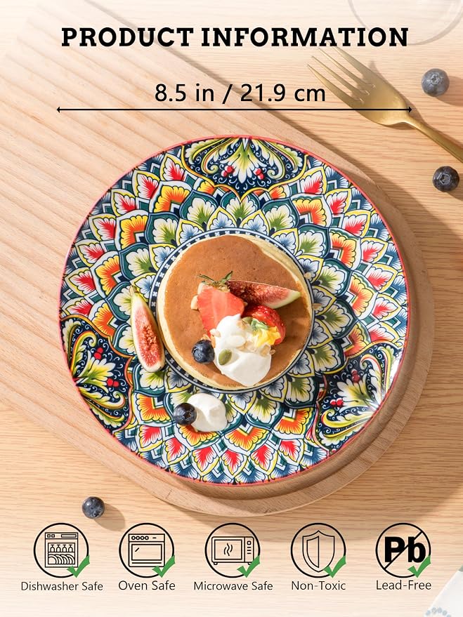 Henten Home Ceramic Dessert Plates Set of 6, 8.5 Inch Porcelain Salad Plate - Image 2