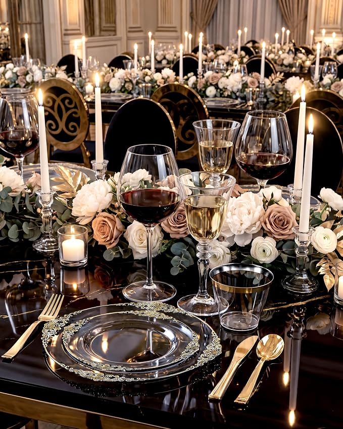 Nervure 600Pcs Clear and Gold Plastic Plates, Dinnerware Set - Image 7