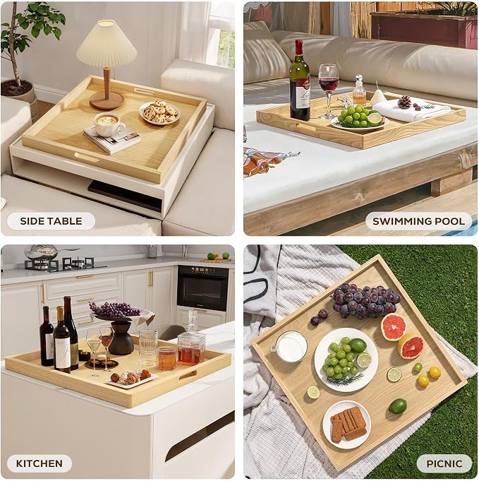 22 Inch Large Square Wooden Ottoman Tray - Image 6