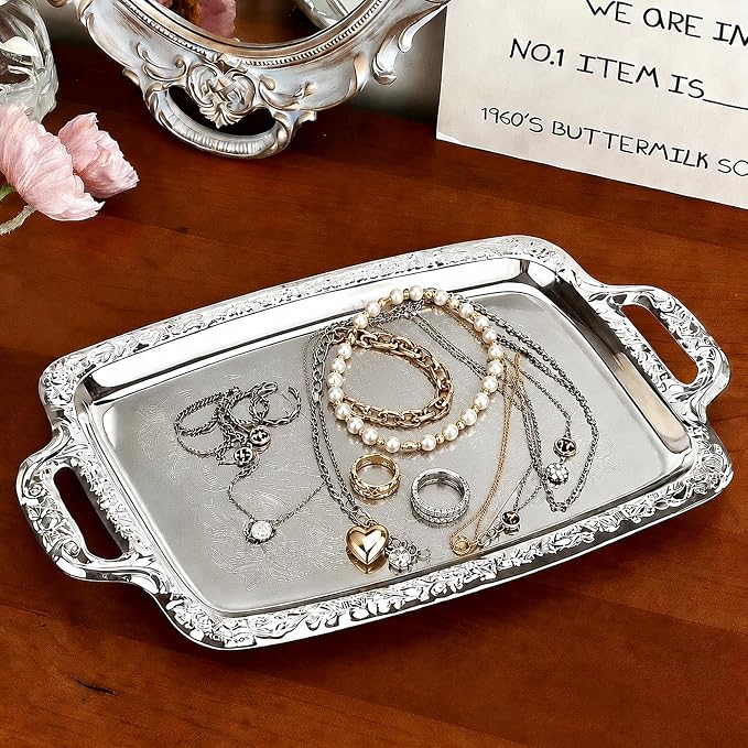 4-Pack Large Rectangle Silver Serving Trays, 15.4" x 9.3" Stainless Steel - Image 6