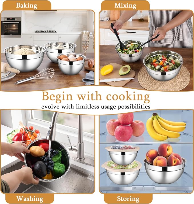 LIANYU Mixing Bowls with Visible Lids, 4.6 & 3 & 1.5QT Size, with Airtight Lids - Image 5
