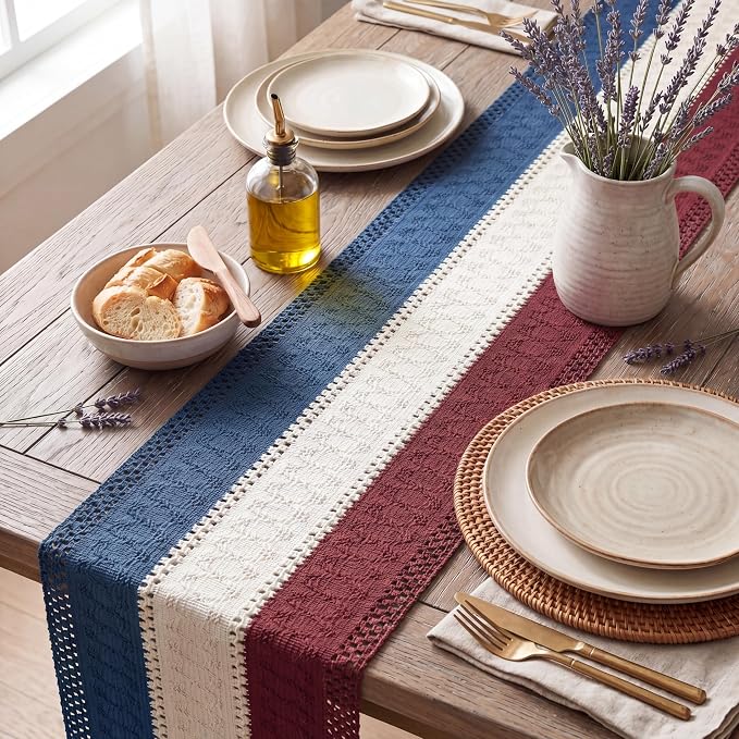 Artoid Mode Blue Beige Red Farmhouse Rustic Table Runner 12x120 Inch | Holiday - Image 3