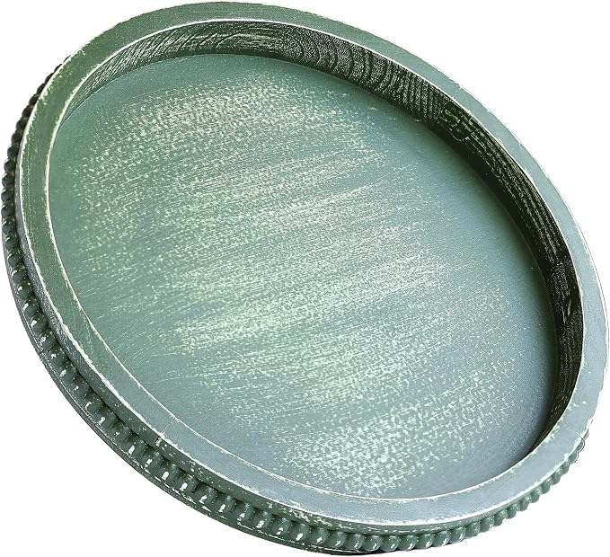 Hrastany Round Green Wood Decorative Tray, Coffee Table Tray by Hrastany