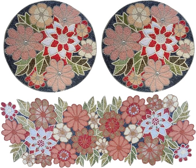 Beaded Table Runner Decore 36 inches Long Christmas Flower Design Beaded Table - Image 2