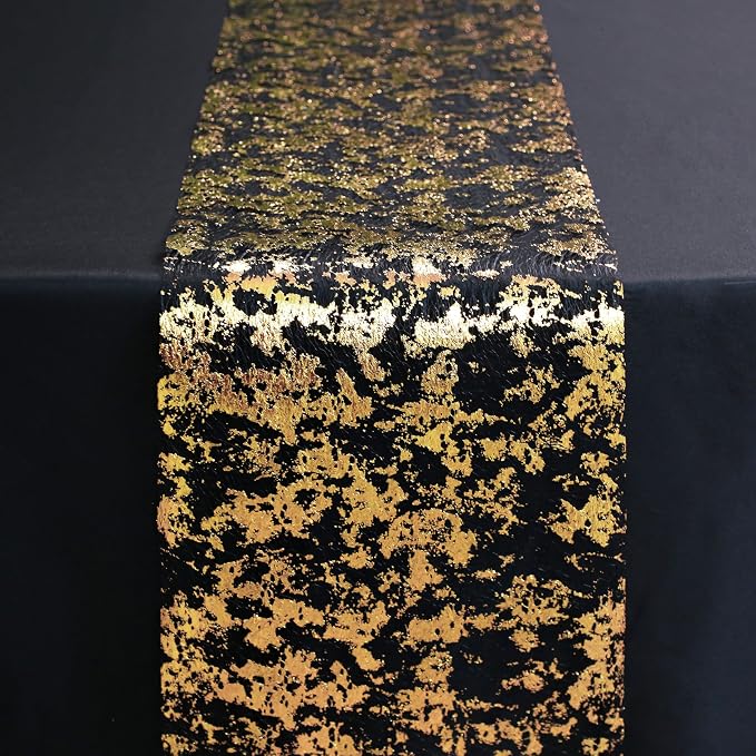 Snowkingdom 2 Pcs Black and Gold Table Runner, 11 x 108 Inch Gold Metallic Foil - Image 5