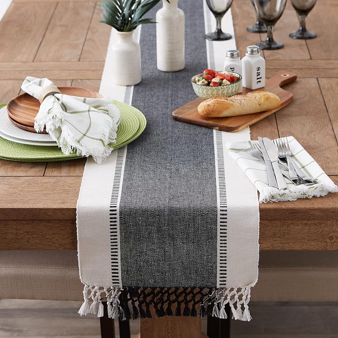 DII Dobby Stripe Table Runner, 13x72 Black & Cream Background | Woven - Image 6