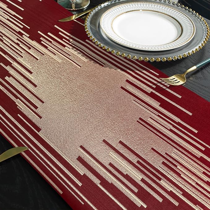 Elegant Modern Red Table Runner, Embroidery Geometric, Ring Tassels | Table - Image 5