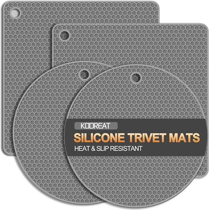 4 Pack Silicone Trivets for Hot Dishes | Heat-Resistant Non-Slip Hot Pads for by Kodreat-USDirect