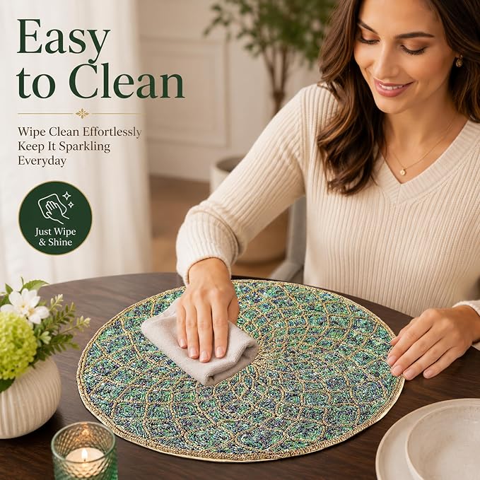 Round Beaded Placemat 13 Inch, Handmade Glass Bead Charger Plate Mat - Image 9
