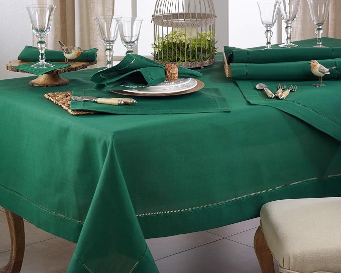 SARO LIFESTYLE Hemstitched Border Tablecloth, Jasper Green - Image 5