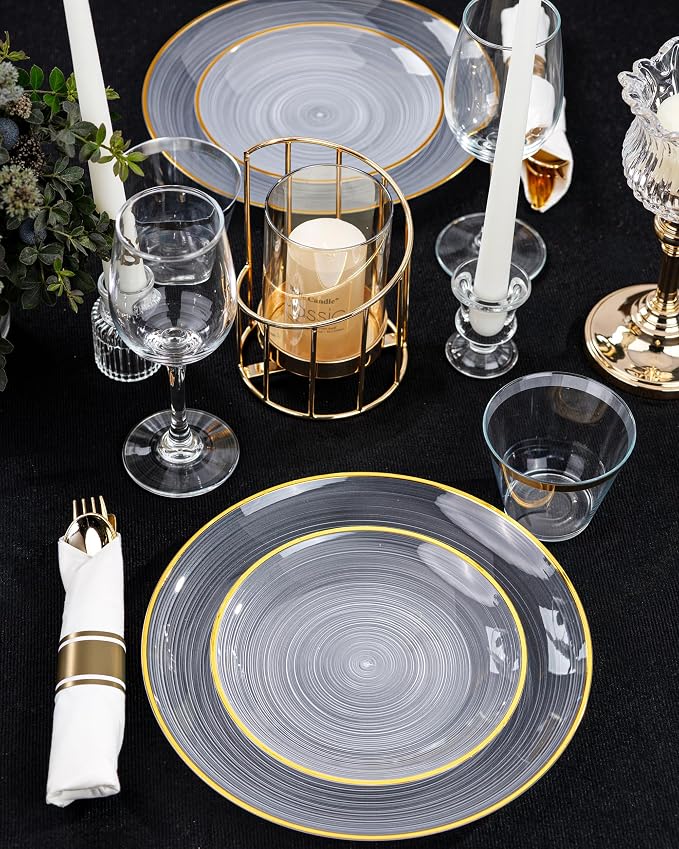 Morejoy 350PCS Clear Gold Plastic Plates - Image 8