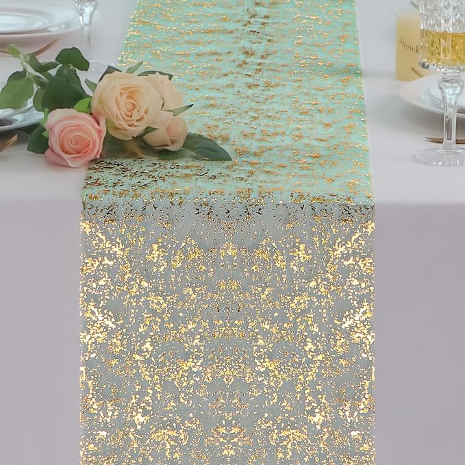 Snowkingdom Sage Green Table Runner 2PCS 11 x 108 Inch Metallic Foil Sequin by Snowkingdom