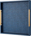Navy Blue Faux Leather Large Square Decorative Serving Tray by SYYSY