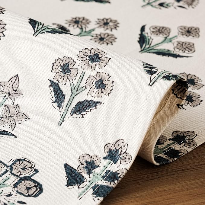 Block Print Floral Decorative Table Runners, 13x48 Inch Grey | 100% Organic - Image 5