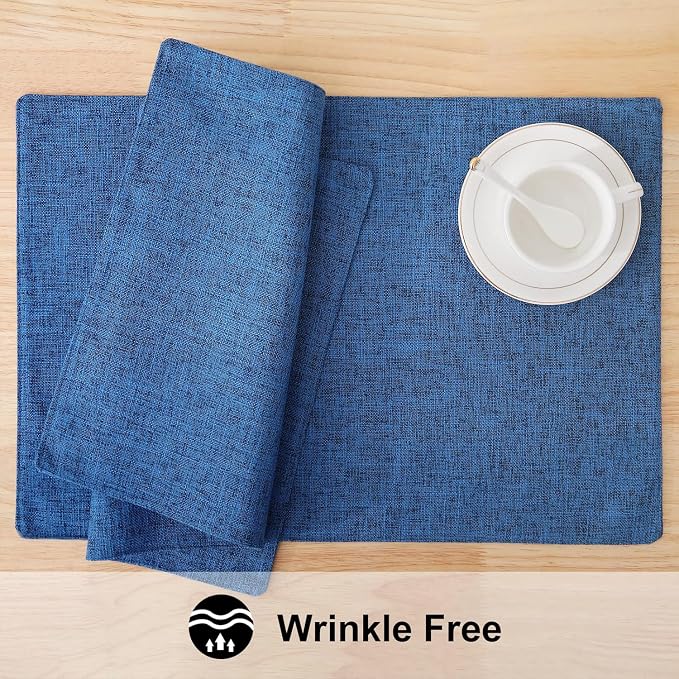 Faux Cotton Linen Placemats Set of 4, Cloth Washable Farmhouse Dining Table Mats - Image 5