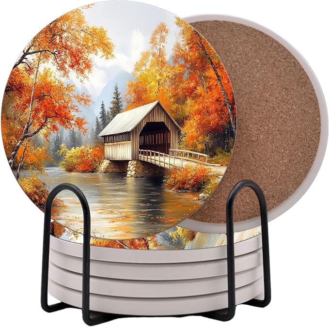 Fall Season Leaves Round Coasters Set of 6 by Unknown