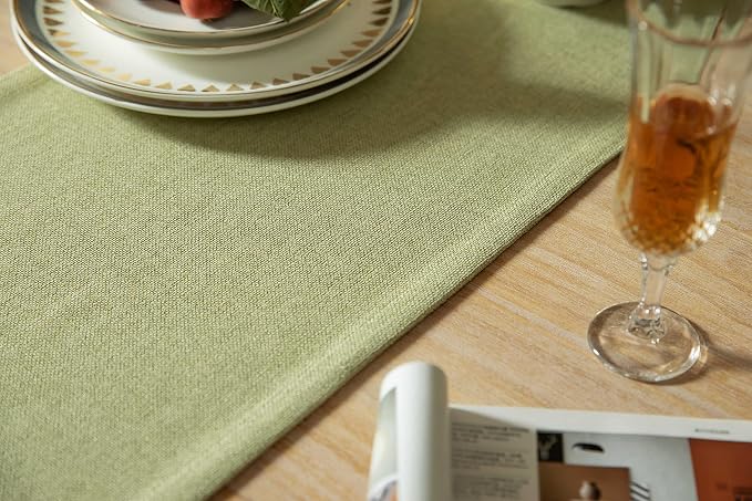 Burlap Style Farmhouse Table Runner, 14x36 Inches Light Sage Green | Thick - Image 5