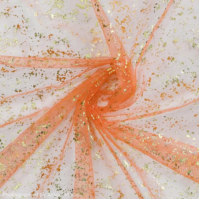 Artoid Mode 3PCS Orange Gold Gauze Table Runner 120 Inch 10FT, Glitter Metallic - Image 4