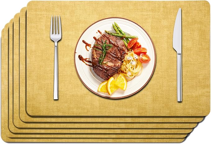 Maxpearl Faux Leather Placemats Set of 6, Light Yellow | Waterproof by Maxpearl