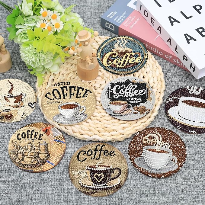 Ekuxom 8 PCS Coffee Diamond Art Coasters Kits - Image 2