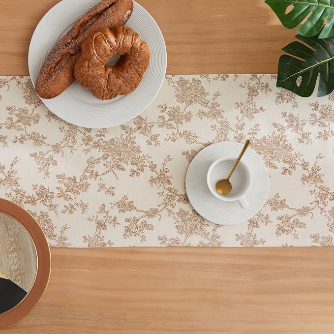 French Pastoral Farmhouse Table Runners, 13x36 Inch Brown | 100% Organic Cotton - Image 4