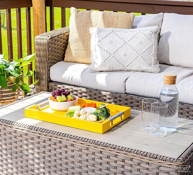 Modern Elegant 17.5"x12" Rectangle Yellow Shagreen Faux Leather Decorative Tray - Image 2
