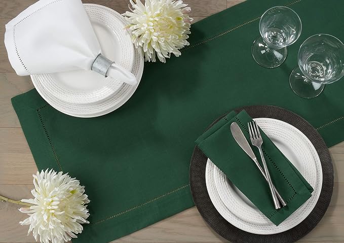 SARO LIFESTYLE Hemstitched Border Table Runner, Jasper Green - Image 4
