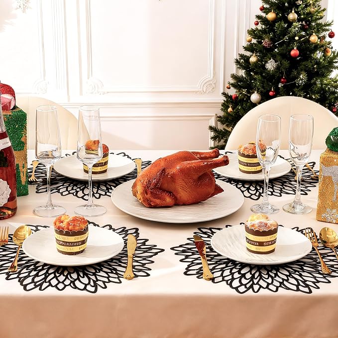 Set of 6 Round Placemats Black, Heat-Resistant PVC Table Mats - Image 8