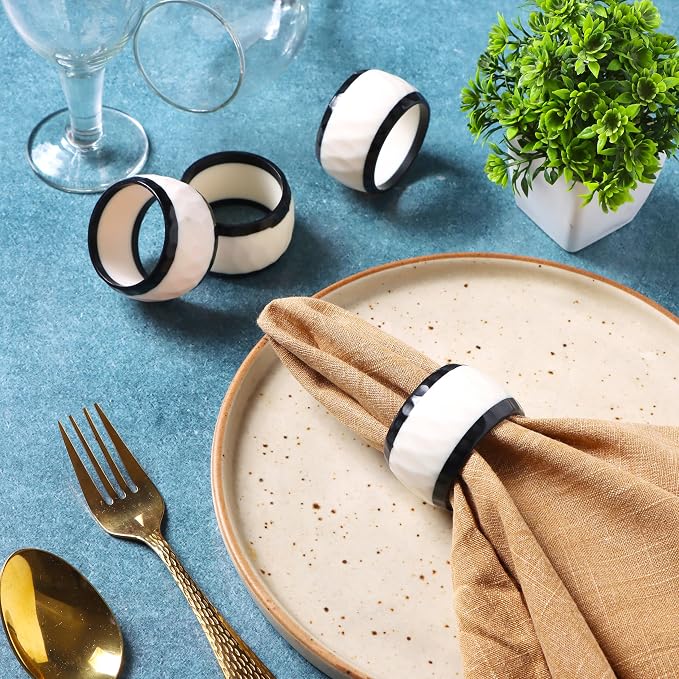 Black White Epoxy Resin Napkin Rings Set of 12 | Premium epoxy resin, - Image 8