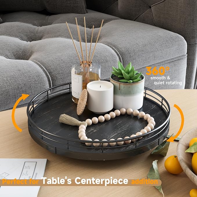AMH 10-Inch Oak Lazy Susan Vanity Tray - Image 3