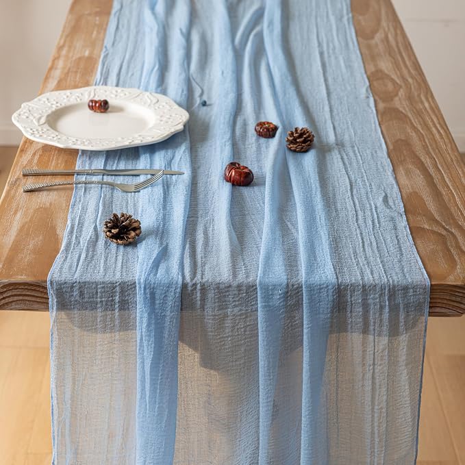 Light Blue Cheesecloth Table Runner 120 Inches - Image 3