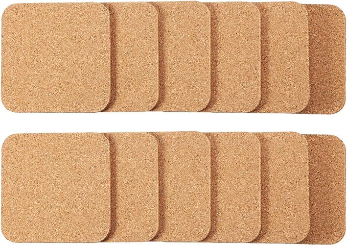 Boao 12 Pieces Square Cork Coasters Wooden Thick Drink Coasters 4x4 Inch - Image 2