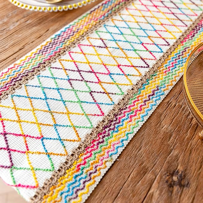 EMMTEEY Macrame Table Runner Boho Style 72 Inches Long, Hexagonal Colorful | - Image 4