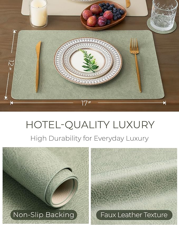 Leetaltree Reversible Faux Leather Placemats Set of 2, 12x17 Inch, Heat - Image 4