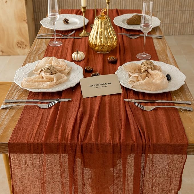 10Pcs Fall Terracotta Cheesecloth Table Runner 120 Inch Party Home Decor | - Image 4