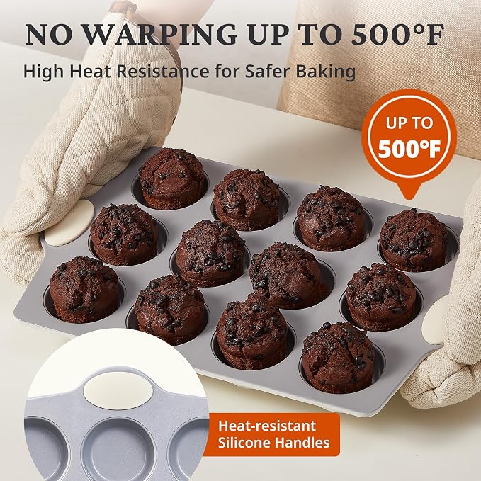 BRONYPRO 12-Cup Ceramic Nonstick Muffin Pan & Cupcake Tin, Cream White | Healthy - Image 8